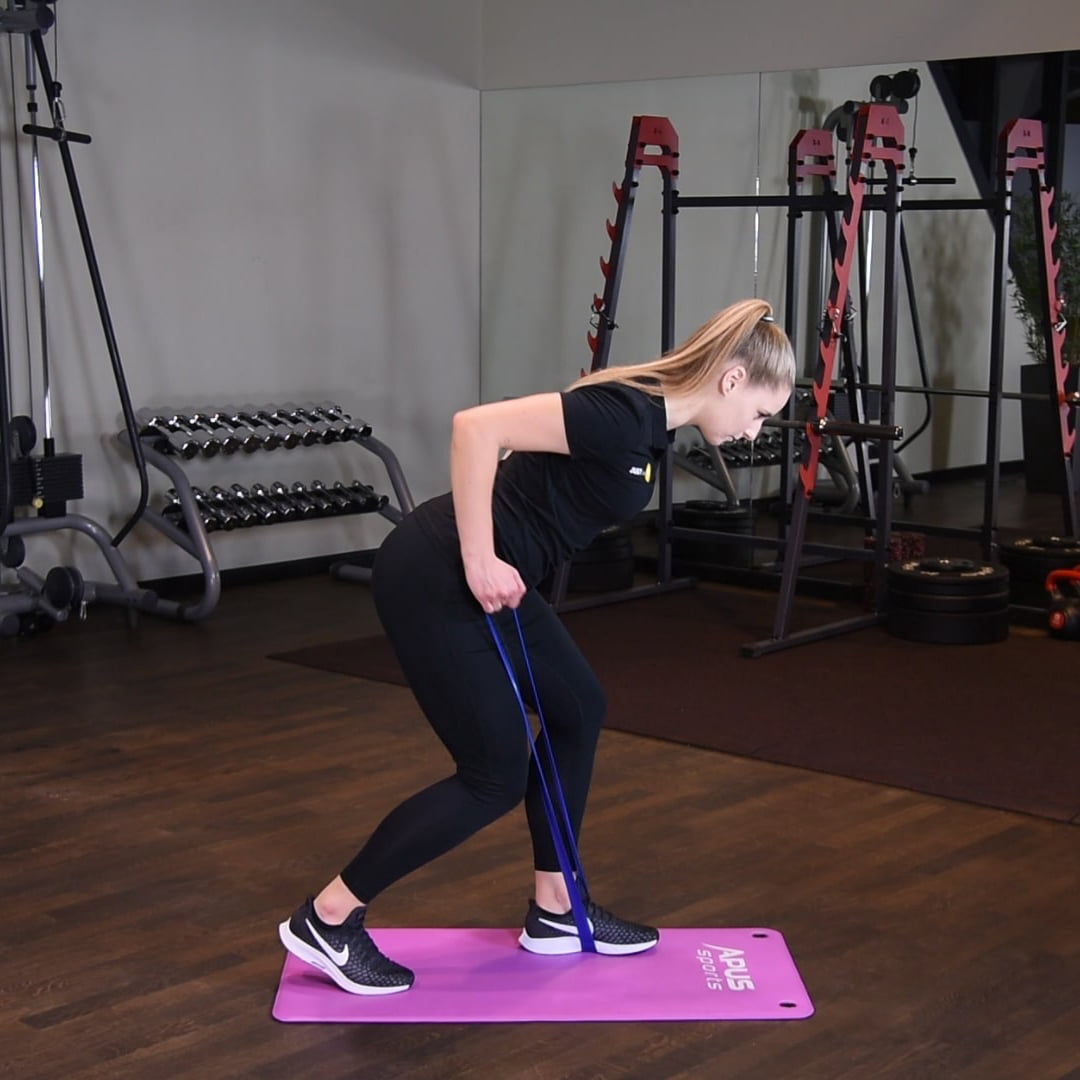 Wiosłowanie jednorącz w opadzie tułowia z gumą mini band Wiosłowanie jednorącz w opadzie tułowia z gumą mini band