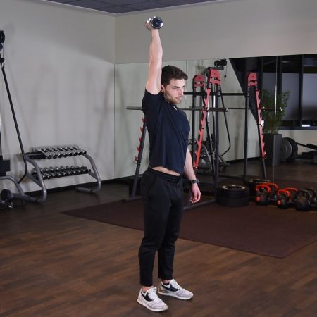 Prostowanie ramienia za głową w staniu z hantlą Prostowanie ramienia za głową w staniu z hantlą