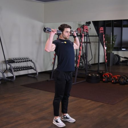 OHP - wyciskanie żołnierskie hantlami - wyciskanie hantli nad głowę szeroko OHP - wyciskanie żołnierskie hantlami - wyciskanie hantli nad głowę szeroko