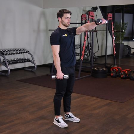 Wznosy hantli przodem na przemian w staniu Wznosy hantli przodem na przemian w staniu - just be fit