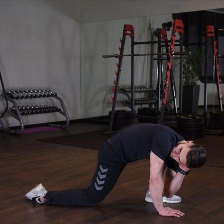 Rotacja kręgosłupa piersiowego w klęku jednonóż Rotacja kręgosłupa piersiowego w klęku jednonóż