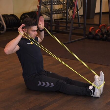 Facepull siedząc z gumą power-band-kwadrat Facepull - przyciąganie do twarzy siedząc z gumą power band