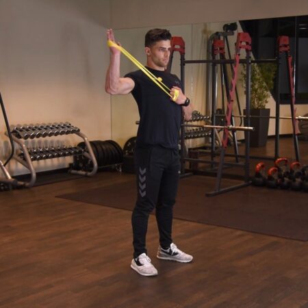 Rotacja zewnętrzna ramienia z gumą mini-band-kwadrat Rotacja zewnętrzna ramienia z gumą mini band