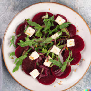 Carpaccio z buraka z kozim serem i rukolą