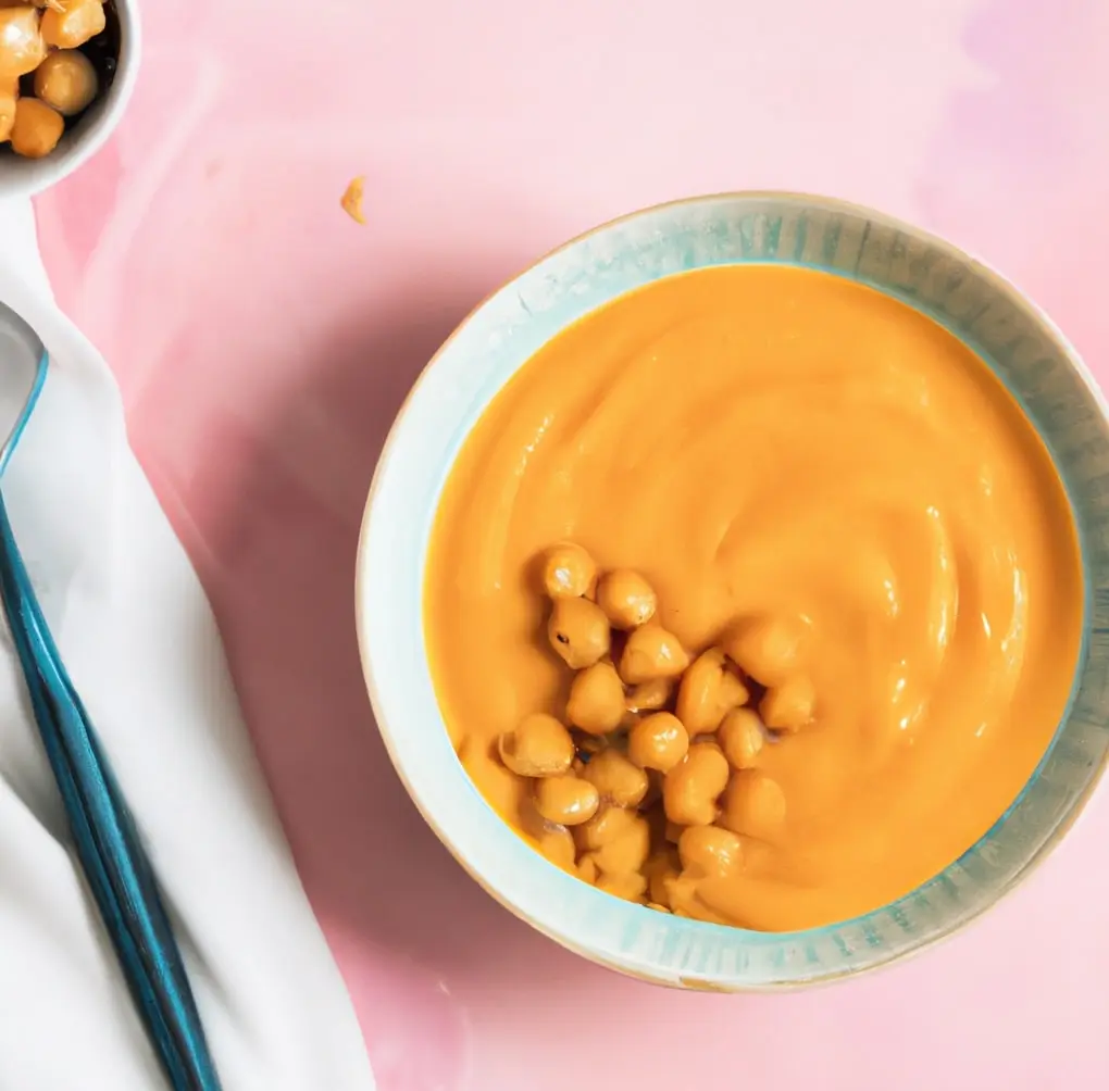 Krem marchewkowy z tahini i pieczoną ciecierzycą