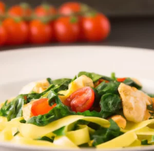 Makaron ze szpinakiem kurczakiem i mleczkiem kokosowym