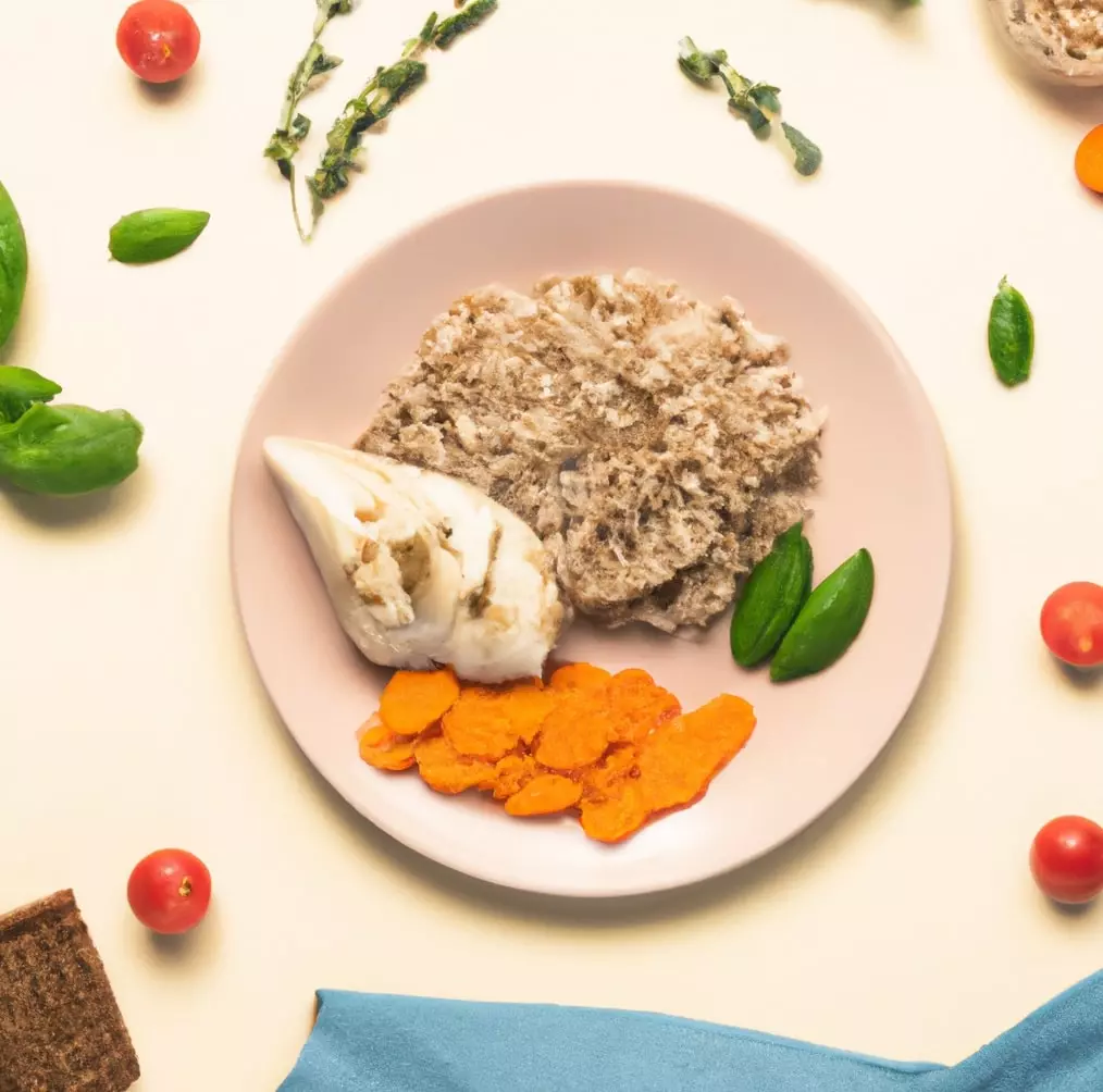 Pierś z kurczaka w sosie miodowo-musztardowym z kaszą jęczmienną i karmelizowaną marchewką