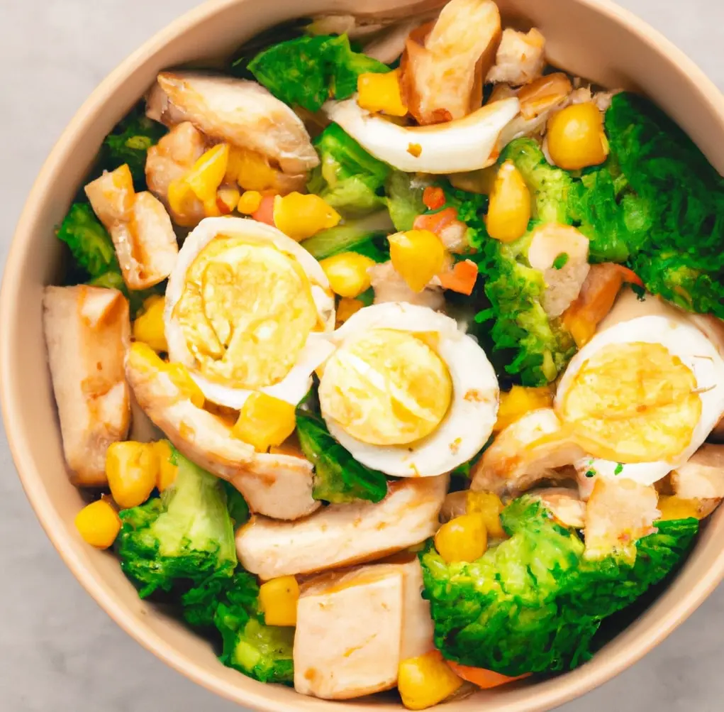 Sałatka z kurczakiem, jajkiem i brokułami