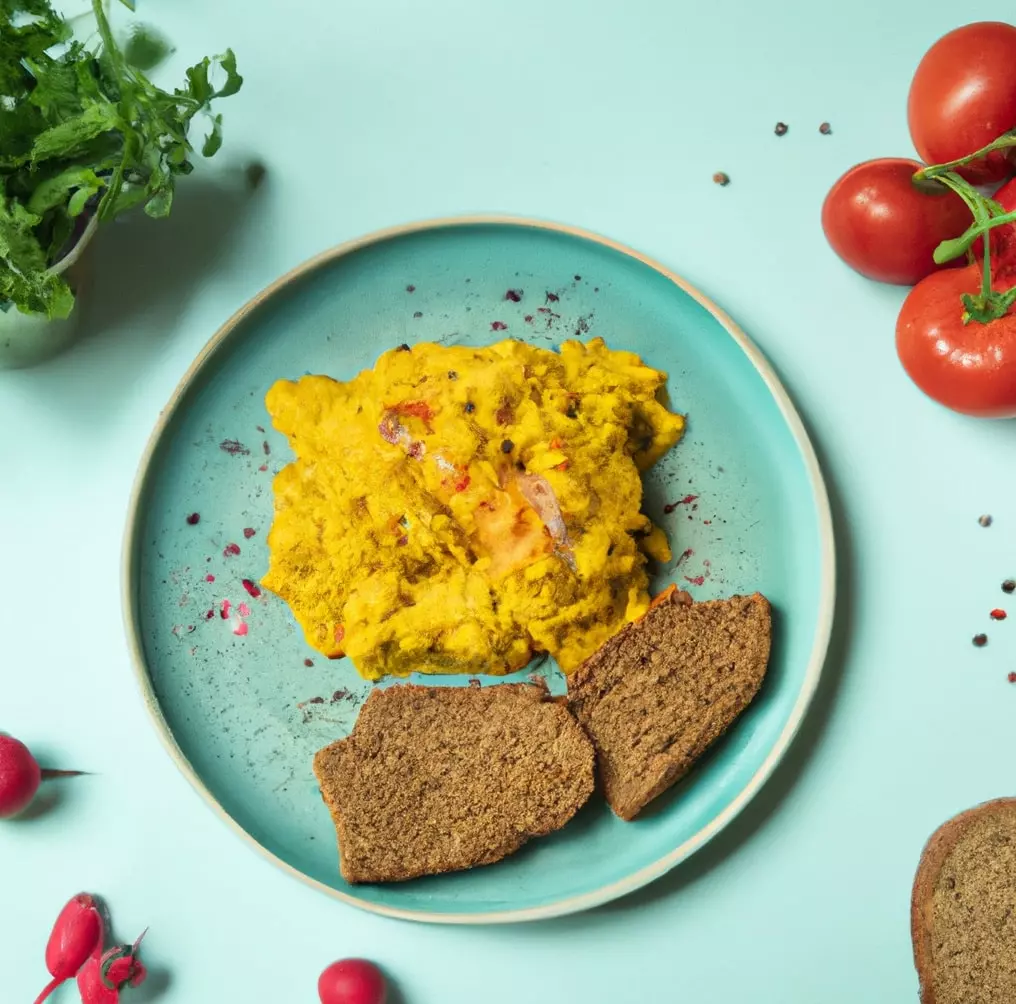 Soczewica a la jajecznica z pomidorami i pieczywem