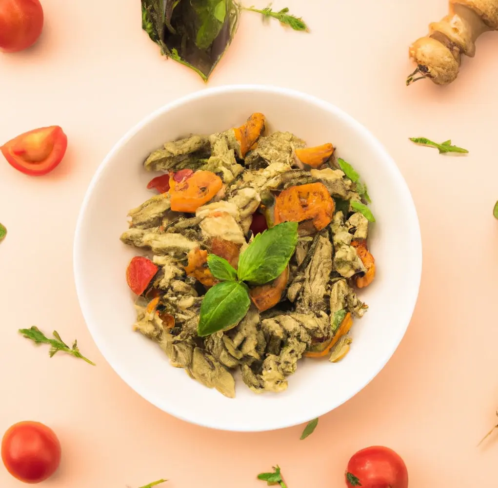 Makaron fusilli z indykiem w orzechowo-bazyliowym pesto
