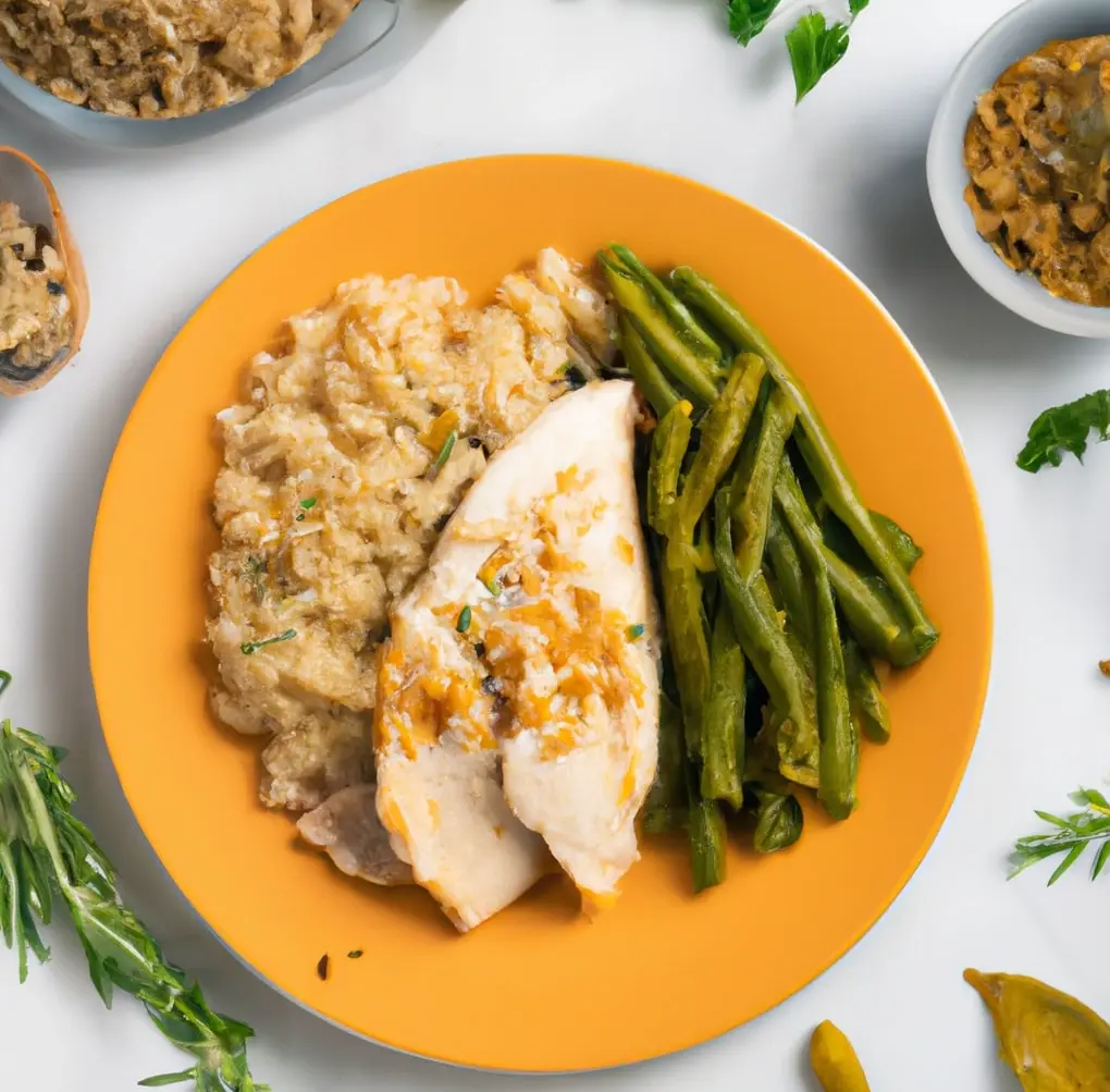 Pieczona pierś z kurczaka z kaszą bulgur i puree z marchewki i pomarańczy