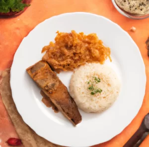 Pieczony łosoś teriyaki z ryżem i surówką z marchewki i białej rzodkwi