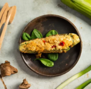 Cukinia nadziewana kaszą kuskus z warzywami i serem feta