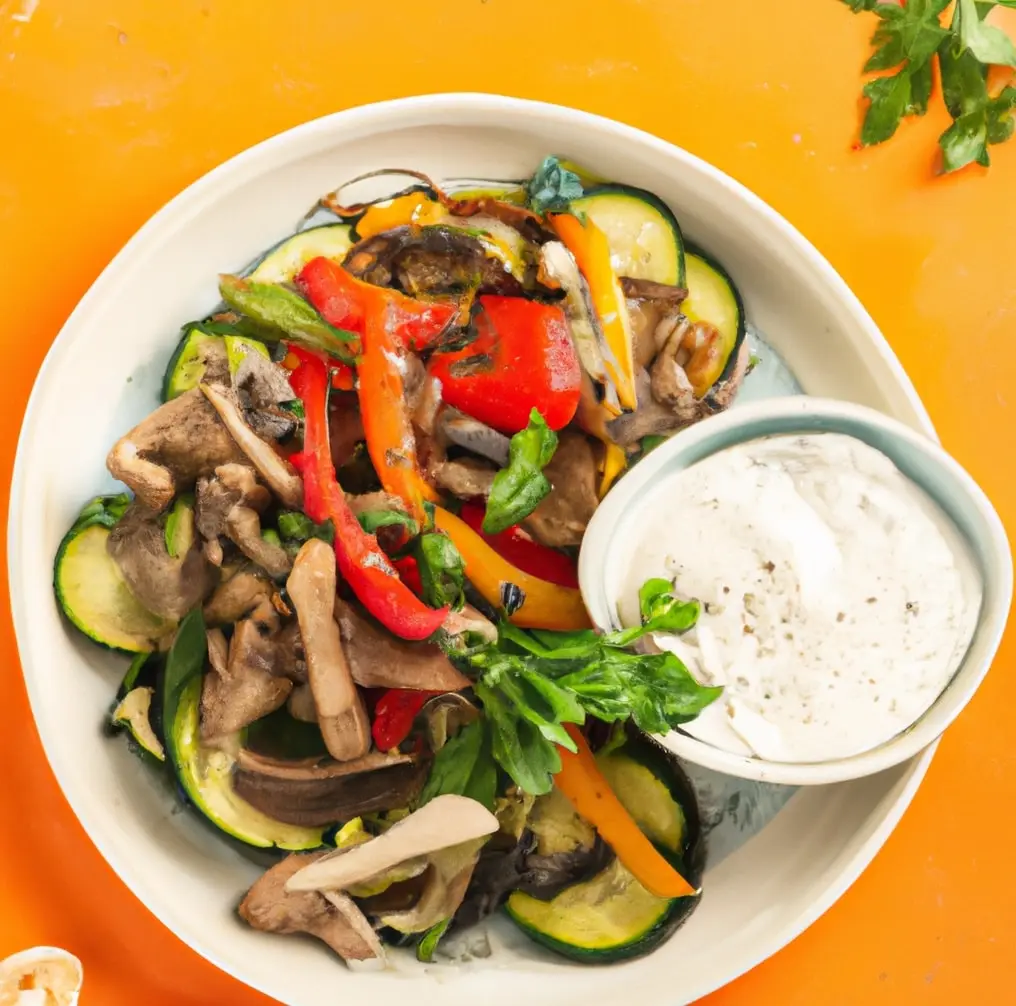 Pieczone warzywa z sosem jogurtowo koperkowym