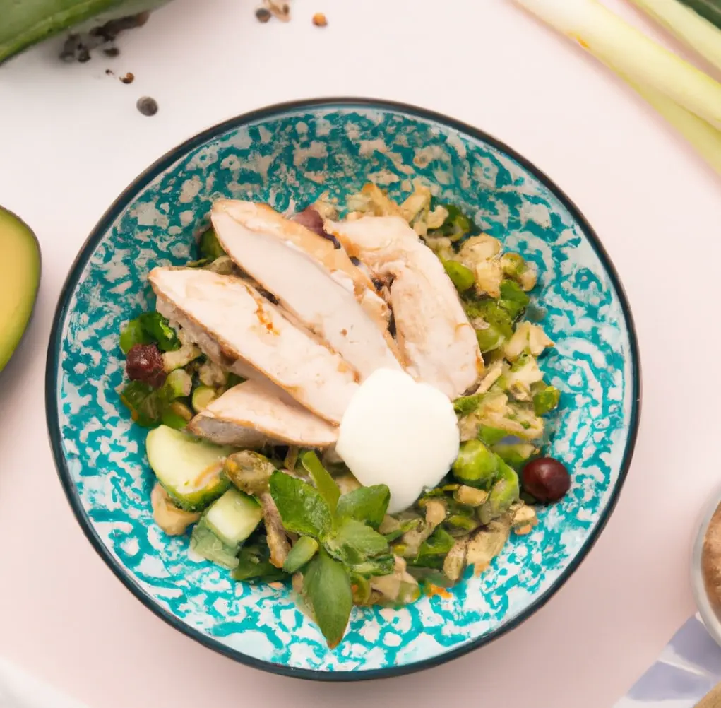 Sałatka z kurczakiem, kaszą kuskus, czerwoną papryką i winogronami