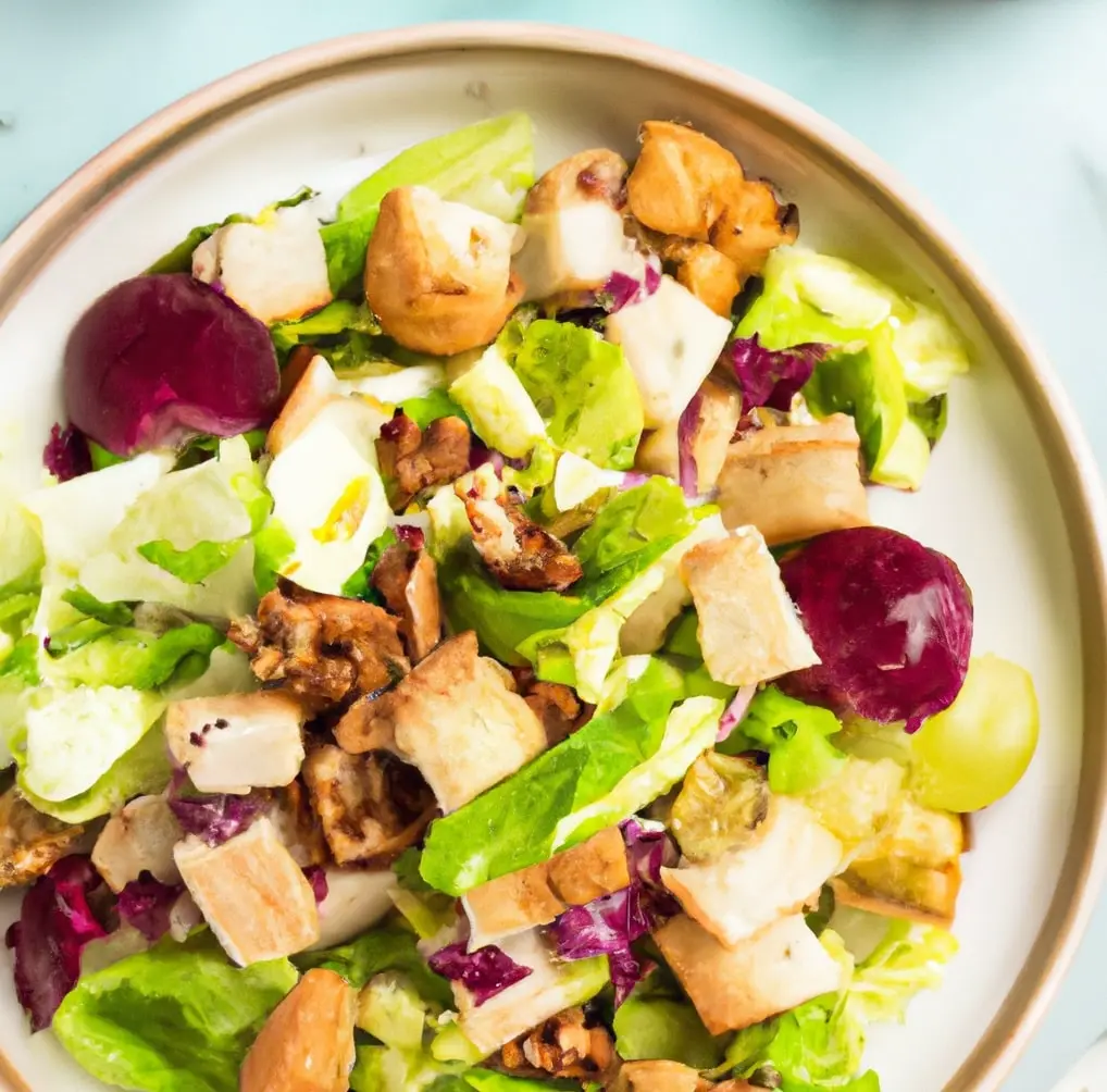 Sałatka z serem brie, winogronami, orzechami i grzankami