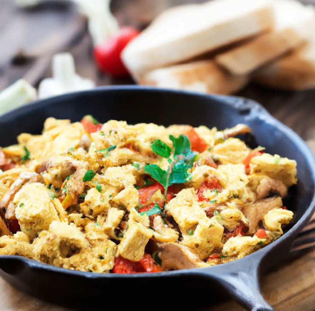 Tofucznica z czerwoną papryką, świeżym ogórkiem i pieczywem