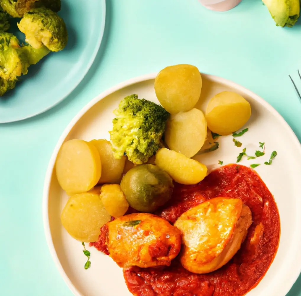 Udka z kurczaka z ziemniakami i brokułami