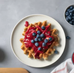 Gofry twarogowe z sosem malinowym